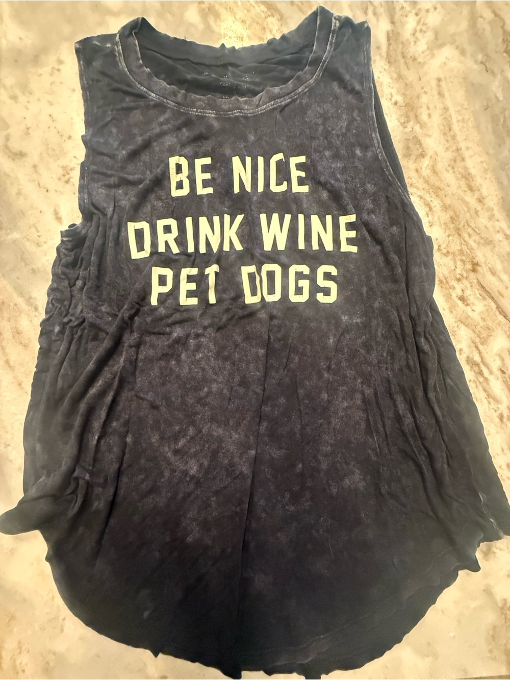 Acid wash Be Nice Drink Wine Pet Dogs Graphic Tank Top - Black MED